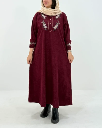 پیراهن مانتویی آتی ( مخمل کبریتی گلدوزی ) کد محصول 1434