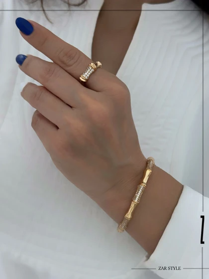 دستبند زنانه بنگل بامبو نگین‌دار