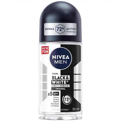 رول ضد تعریق مردانه نیوآ Nivea مدل Black & White حجم 50ml ماندگاری 72 ساعت