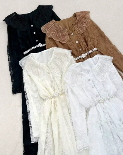 پیراهن تمام دانتل یقه منجوق دوزی کد 5557