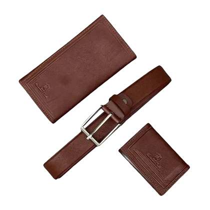 ست سه تکه کیف پول کمربند و جاکارتی مردانه چرمی