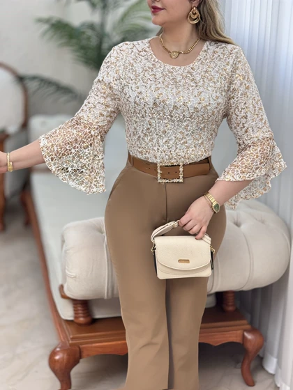 شومیز دانتل پولکی برنا 2809