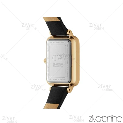 ساعت دنیل ولینگتون زنانه کوادرو قاب طلایی صفحه سفید بند چرم 106651