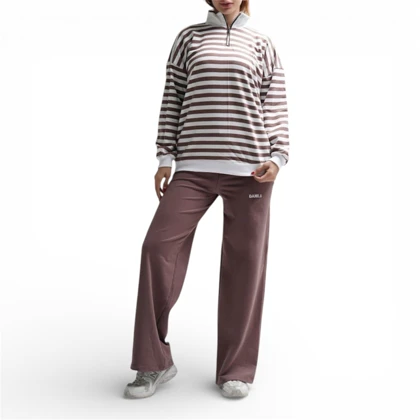 ست بلوز و شلوار راه راه نیم زیپ/کد:100865