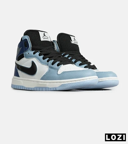 کفش کتانی ساق‌دار مردانه و زنانه سفید آبی NIKE jordan 1 مدل 8140