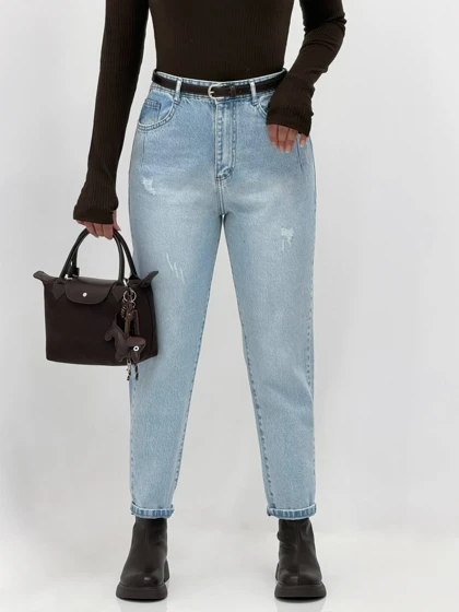 3960-شلوار مام فیت آبی متوسط