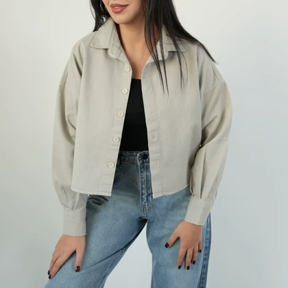 شومیز زنانه کراپ کتان باکسی کد 118