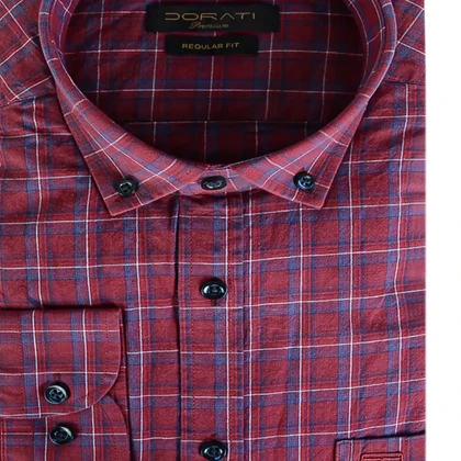 پیراهن مردانه رسمی چهارخونه آلبالویی