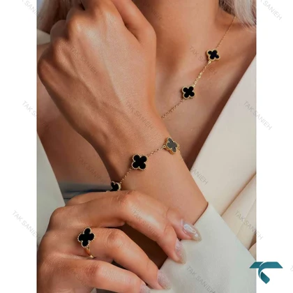 ست دستبند و گردنبند ونکلیف مشکی طلایی Set-8711-L
