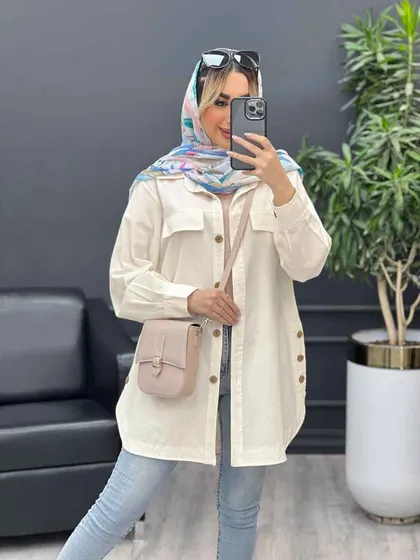 مانتو دکمه چوبی جیب نما