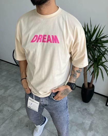 تیشرت یقه گرد DREAM رنگ نخودی