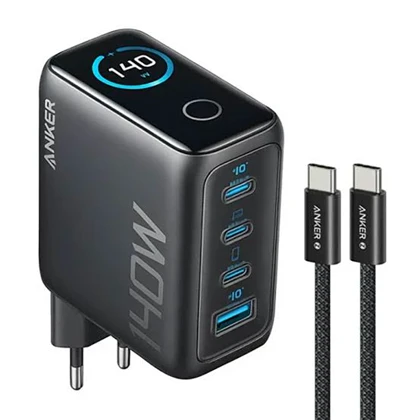شارژر دیواری انکر مدل B2697 با توان 140 وات، 4 پورت همراه کابل USB-C