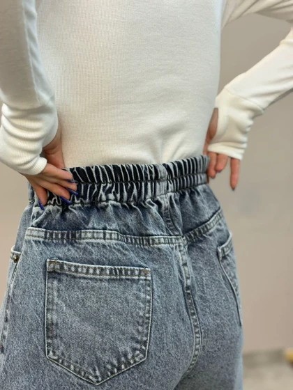 شلوار نیم بگ جین زاپ‌دار آبی ام کی