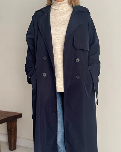 ترنچ کت Drop سرمه ای (قد بلند)