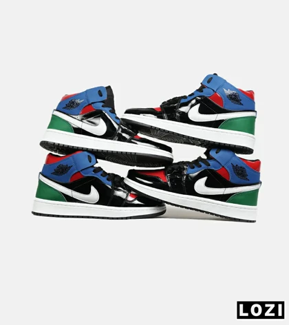 کفش کتانی ساق‌دار مردانه و زنانه مشکی آبی قرمز NIKE jordan 1 مدل 6589
