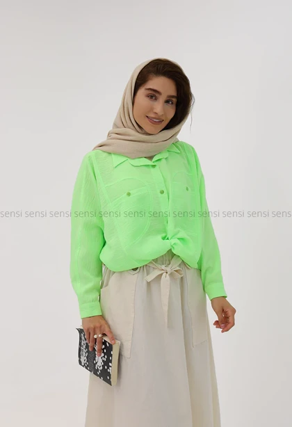 شومیز آستین کیمونو شانتون جیب نیم دایره