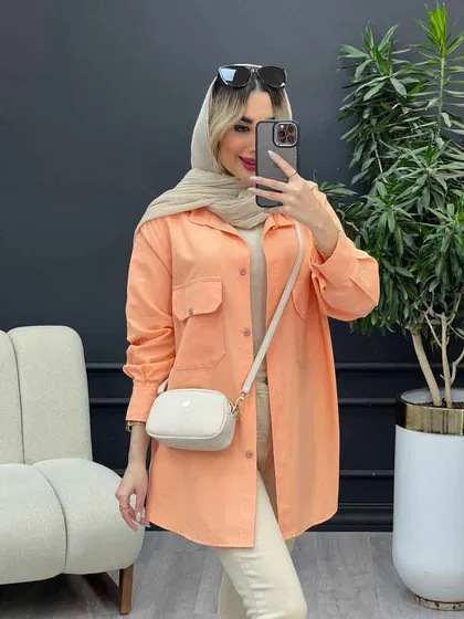 مانتو لینن رنگی دو جیب پاکتی
