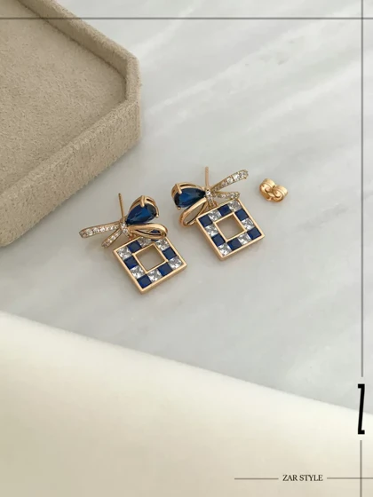گوشواره آویز مربعی و پاپیون