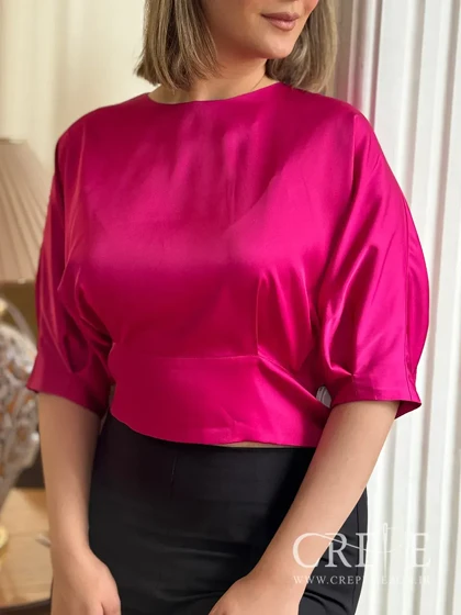 شومیز کراپ ساتن سیلک آستین سه ربع