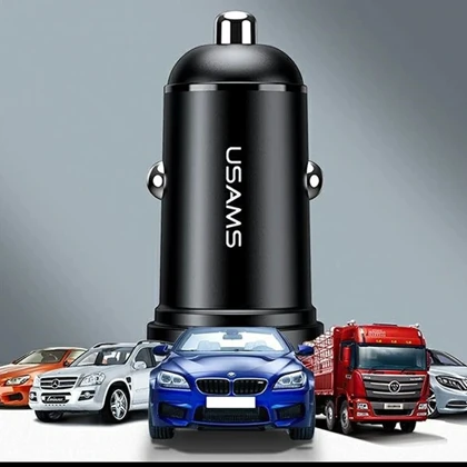 شارژر فندکی یوسامز USAMS مدل CC114 دو پورت USB با جریان 2.4 آمپر