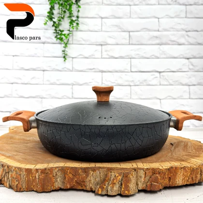 تابه 28 دودسته آنتیک دسته چوبی گرانیتی مشکی هاناتک