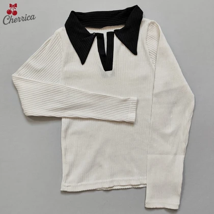 کراپ آستین بلند یقه دار