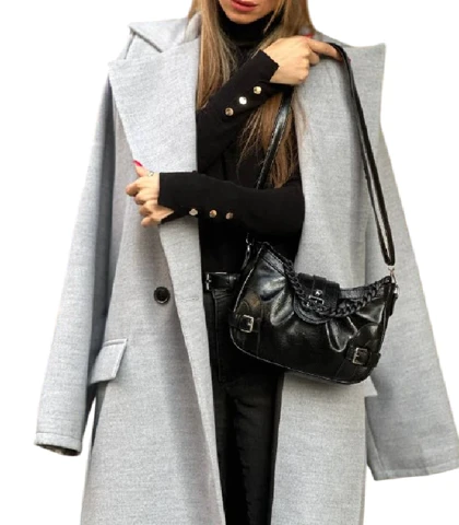 کیف دوشی زنانه مشکی مدل چروک