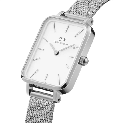 ساعت دنیل ولینگتون حصیری زنانه نقره ای صفحه مستطیل سفید Daniel Wellington Silver