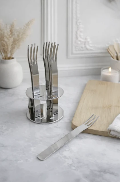 چنگال دسر خوری 6 عددی استند دار نقره ای