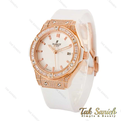 ساعت هابلوت زنانه سفید رزگلد فول نگین Hublot-4200-L