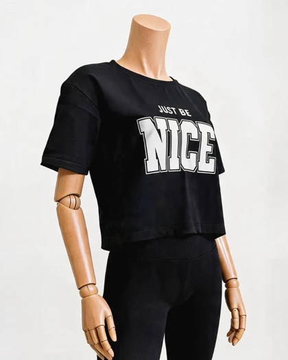 کراپ نخ پنبه یقه گرد آستین کوتاه چاپ nice کد1798