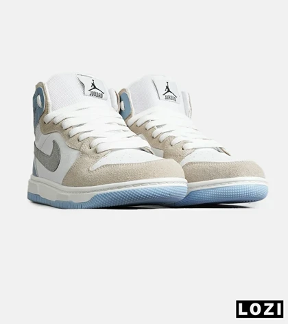 کفش کتانی ساق‌دار زنانه و مردانه سفید کرم آبی نایک NIKE jordan 1 مدل 8143