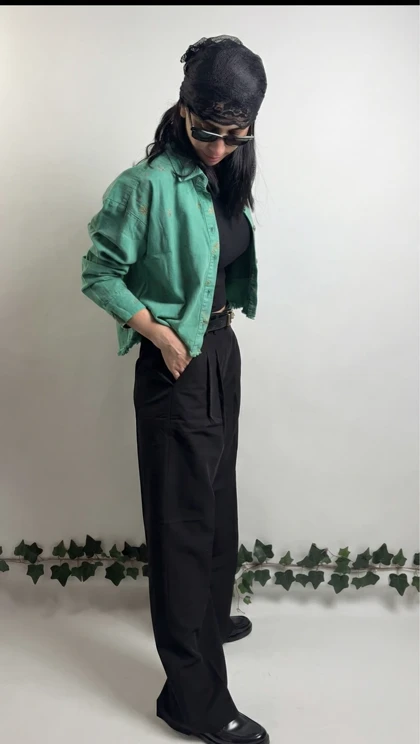 کت کراپ زارا سبز گلدوزی