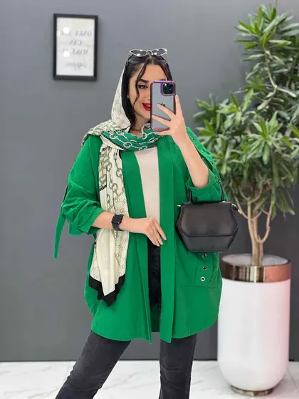 مانتو سرشونه بنددار جیب پرچی