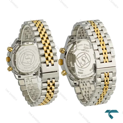 ساعت ست سیکو سه موتوره کورنوگراف دورنگ طلایی Seiko-7837-S