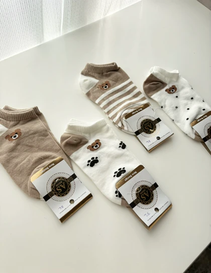 جوراب خرسی تم کرم دخترانه 848