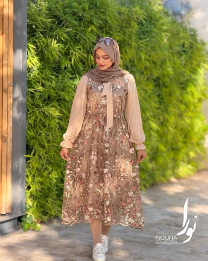 پیراهن مبینا (مشکی و نسکافه ای)