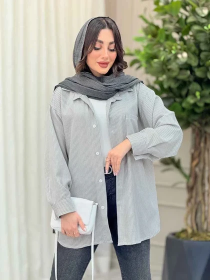 شومیز راه راه تک جیب پشت پیله