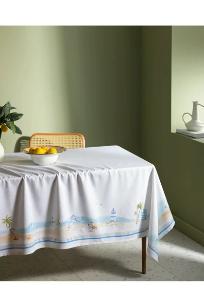 رومیزی Madame Coco مدل Lazule پنبه پلی‌استر 150 × 250 - آبی روشن/بژ