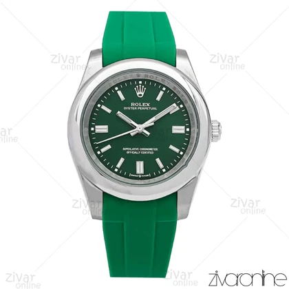 ساعت رولکس اویستر پرپچوال مردانه قاب سیلور بند رابر سبز 106601
