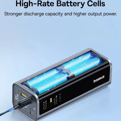 پاور بانک فست‌شارژ 20800 تایپ‌سی و USB توان 145 وات بیسوس Baseus PPAP-20E5/P10082109813-00 با کابل دوسر تایپ سی