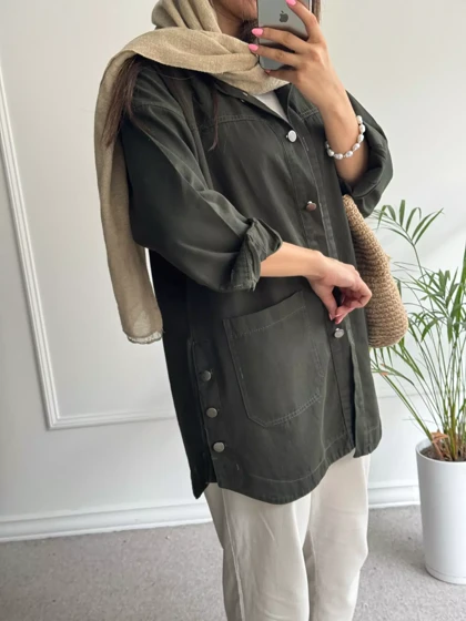 مانتو کتان جیب پایین آرنیکا