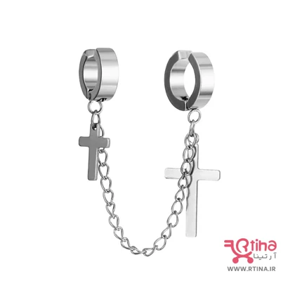 پیرسینگ گوش طرح صلیب (گوشواره تک گوش دو تکه)
