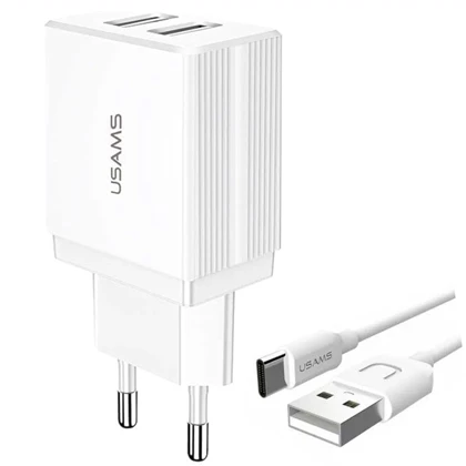 شارژر دیواری 2.1 آمپر یوسامز USAMS مدل cc090+sj099 با کابل تایپ سی