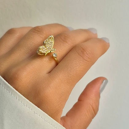 انگشتر پروانه فری‌سایز نگین‌دار - کد 4042