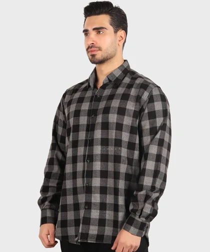 پیراهن مردانه پشمی چهارخانه مشکی 0189