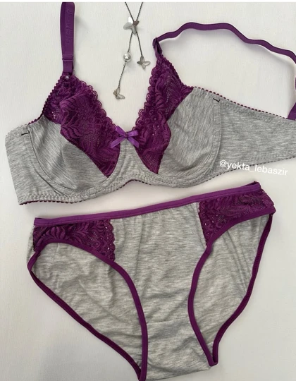 ست شورت و سوتین زنانه ملانژ گیپور ژوبین