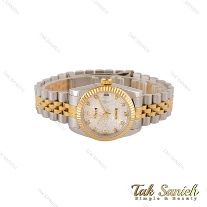 ساعت رولکس زنانه دورنگ طلایی صفحه طرح دار Rolex-4865-L