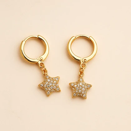 گوشواره آویز ستاره‌ای نگین‌کاری ژوپینگ (طلایی)