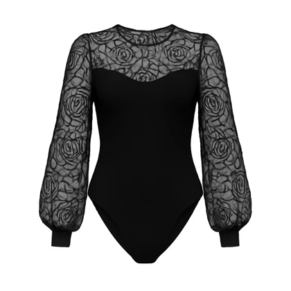 بادی فانتزی رنگ مشکی طرح گل برند پاپیلون کد 466